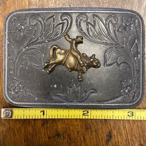 Belt Buckle with Rodeo Cowboy and Bull
